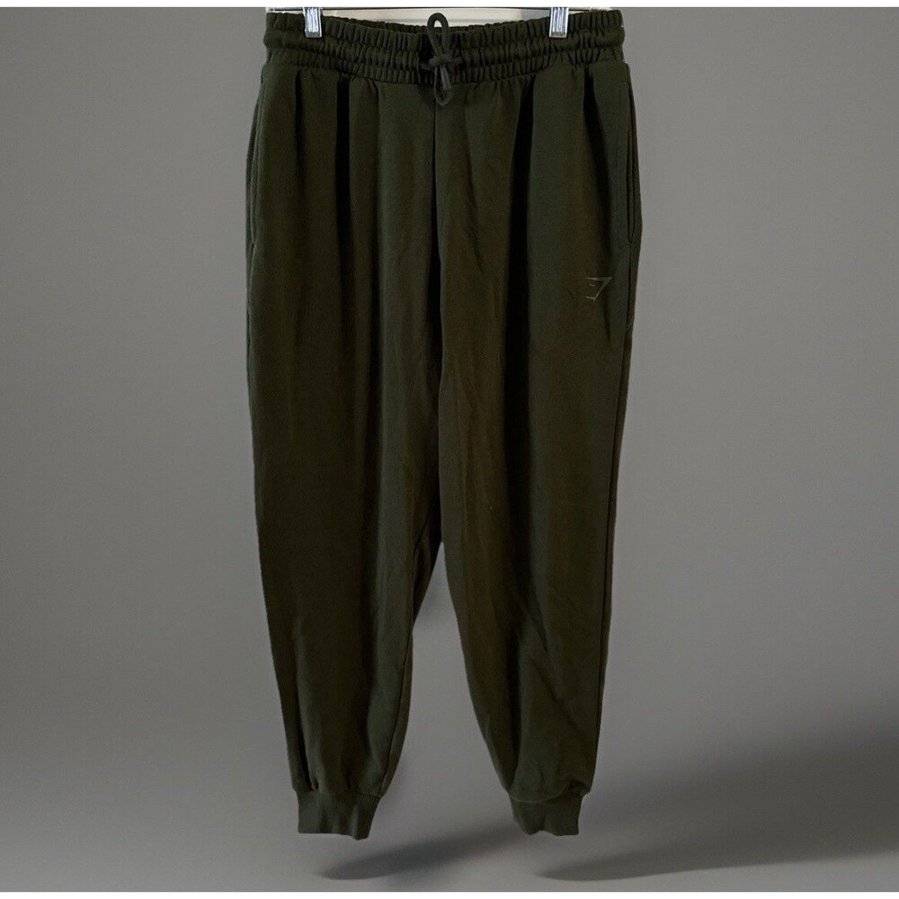 Gymshark Small High Waisted Drawstring Joggers Pants Cuffed Sweatpants‎ Olive